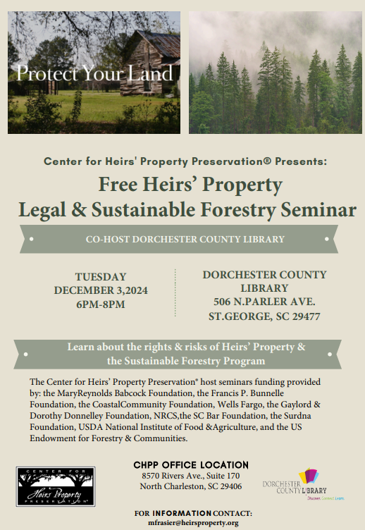 FREE Heirs' Property Legal & Sustainable Forestry Seminar