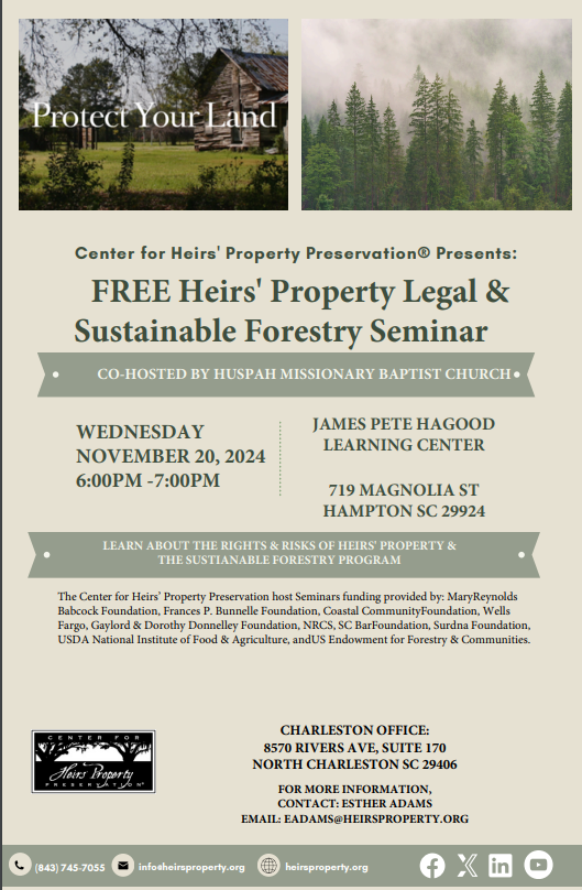 FREE Heirs' Property Legal & Sustainable Forestry Seminar